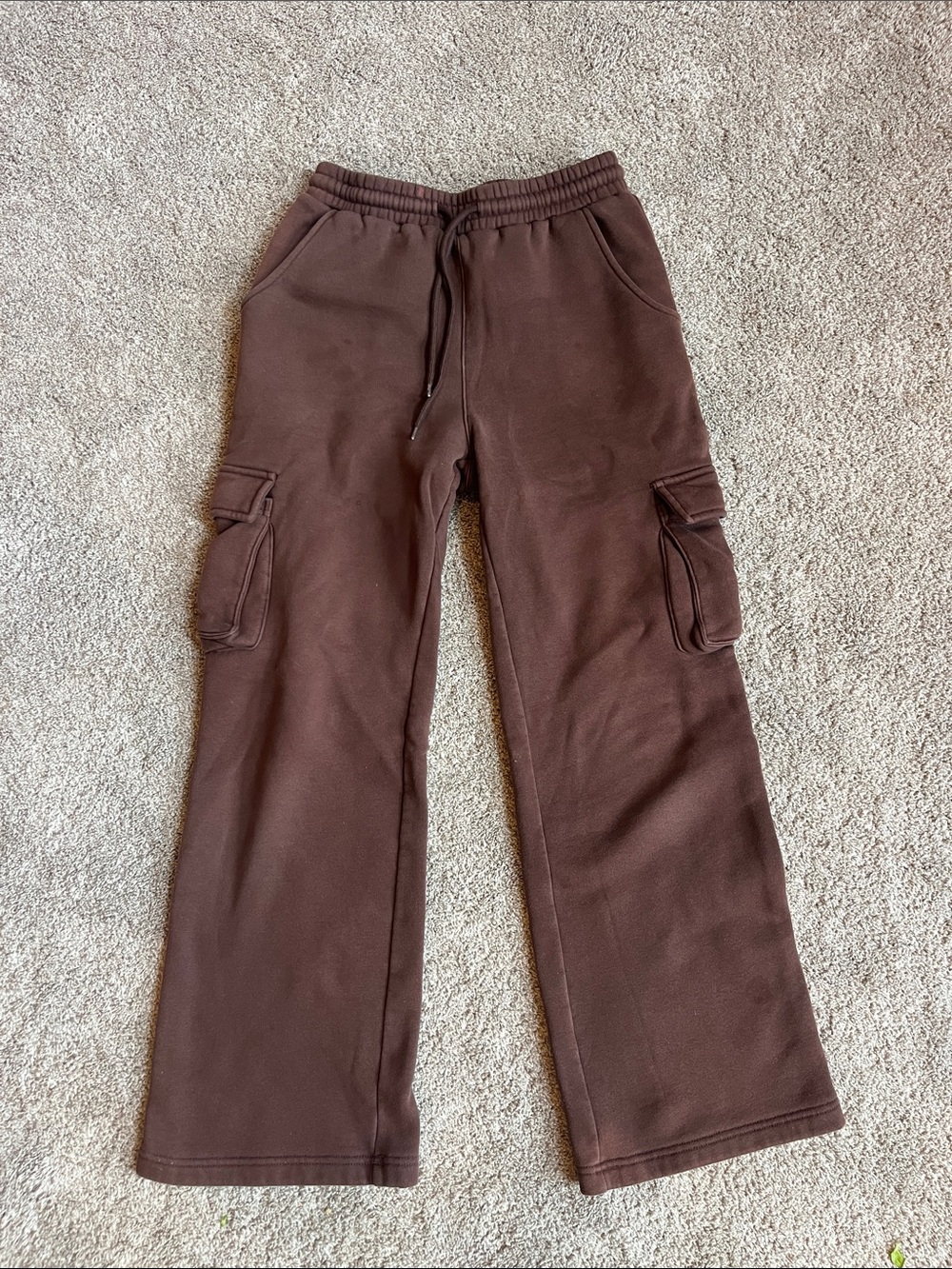 Brown Cargo Sweatpants with Drawstring Waist